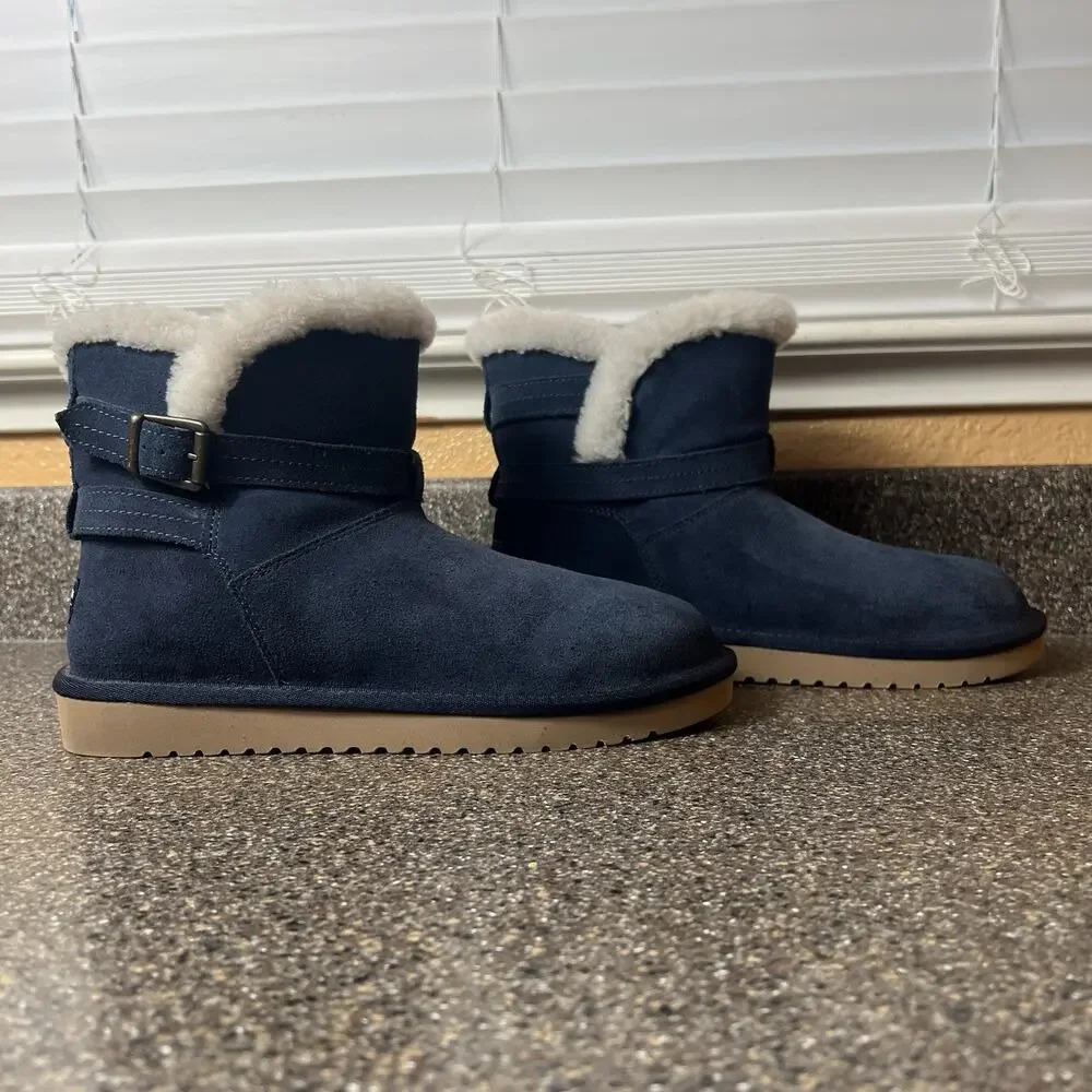Koolaburra By Ugg Blue Winter Mini Boots Women's Size 9 Faux Fur Lining Pull On